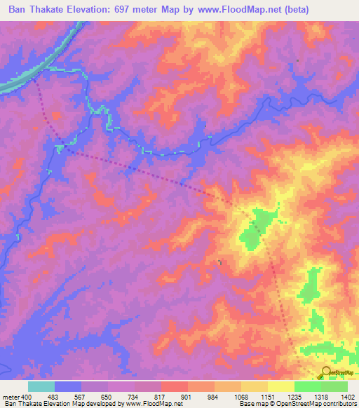 Ban Thakate,Laos Elevation Map