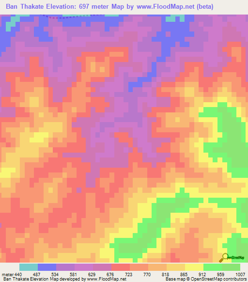 Ban Thakate,Laos Elevation Map