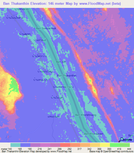 Ban Thakanthin,Laos Elevation Map