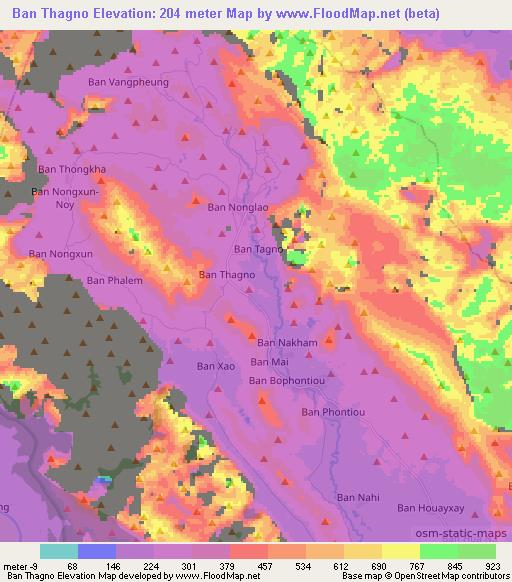 Ban Thagno,Laos Elevation Map