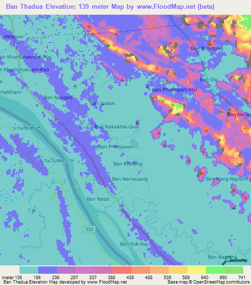 Ban Thadua,Laos Elevation Map