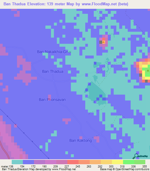 Ban Thadua,Laos Elevation Map