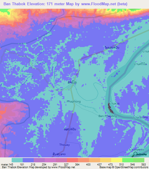 Ban Thabok,Laos Elevation Map