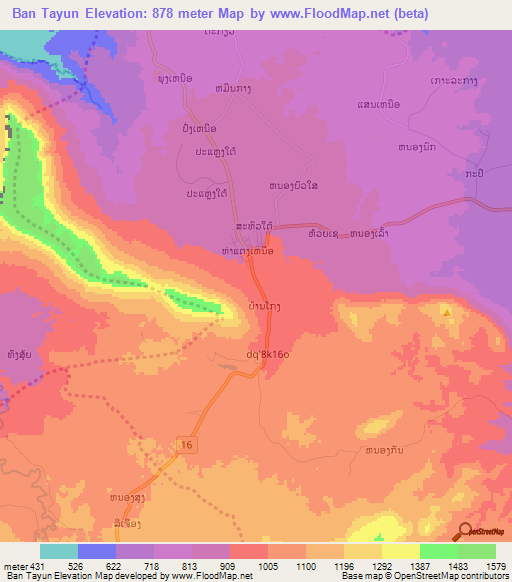 Ban Tayun,Laos Elevation Map