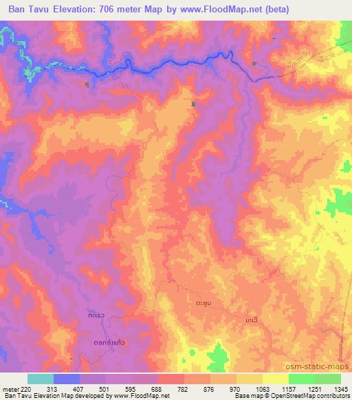 Ban Tavu,Laos Elevation Map