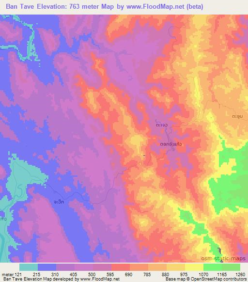 Ban Tave,Laos Elevation Map