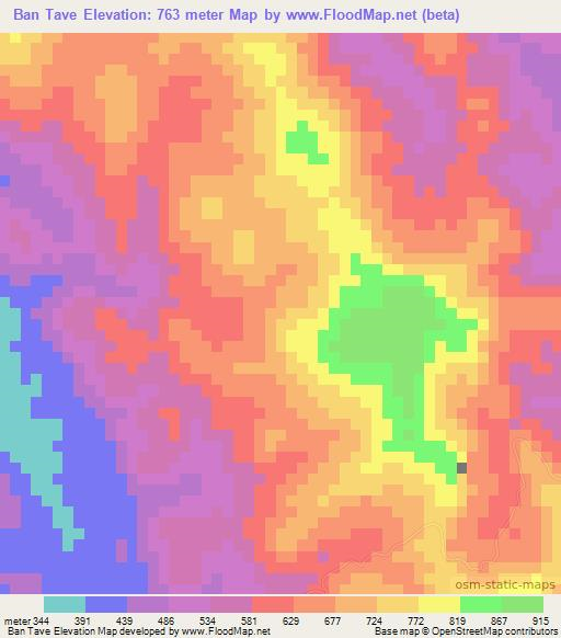 Ban Tave,Laos Elevation Map