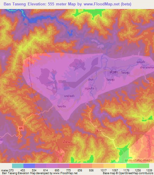 Ban Taseng,Laos Elevation Map