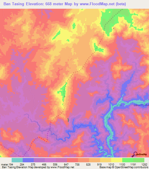 Ban Tasing,Laos Elevation Map