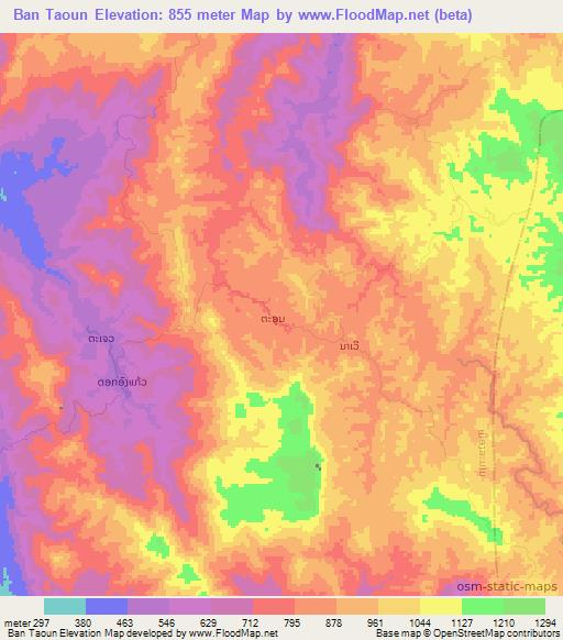 Ban Taoun,Laos Elevation Map