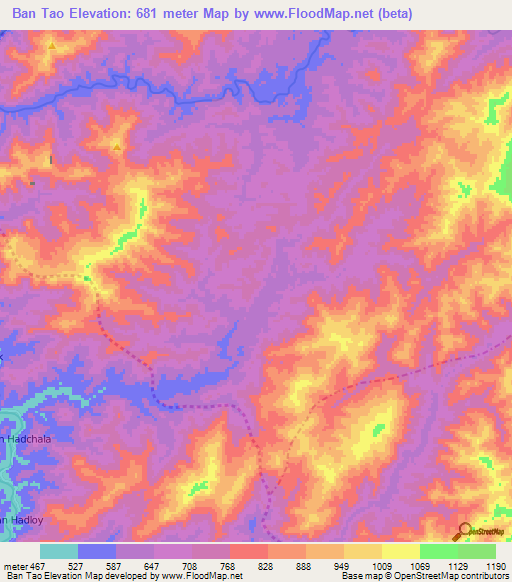 Ban Tao,Laos Elevation Map