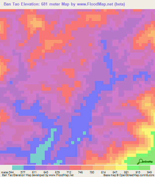 Ban Tao,Laos Elevation Map