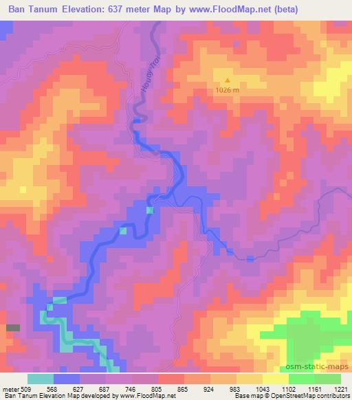 Ban Tanum,Laos Elevation Map