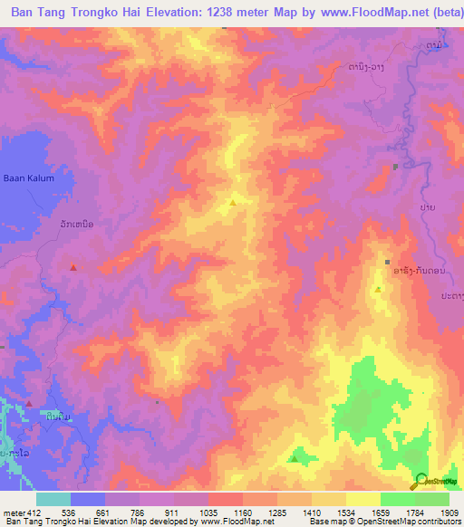 Ban Tang Trongko Hai,Laos Elevation Map