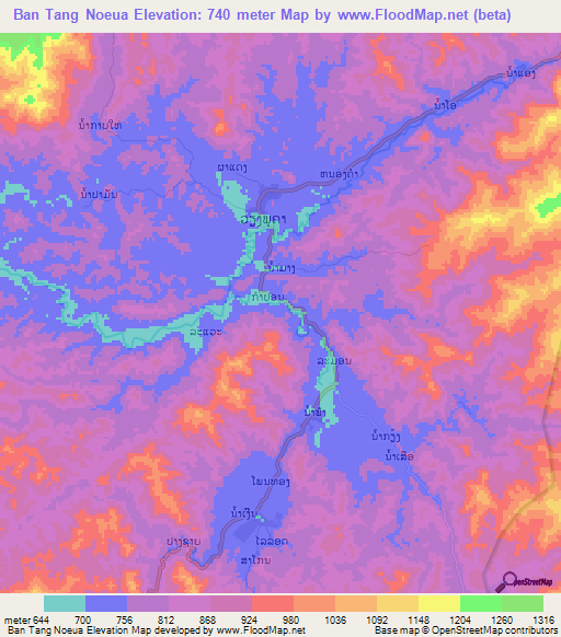 Ban Tang Noeua,Laos Elevation Map