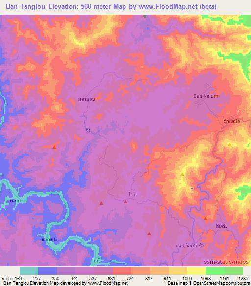 Ban Tanglou,Laos Elevation Map