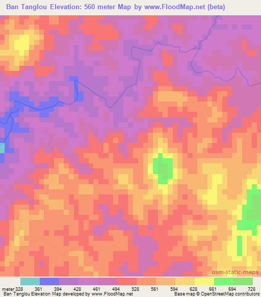 Ban Tanglou,Laos Elevation Map