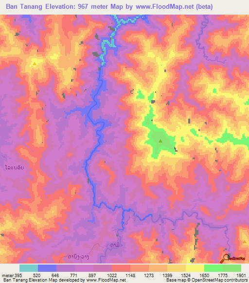 Ban Tanang,Laos Elevation Map