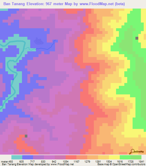 Ban Tanang,Laos Elevation Map