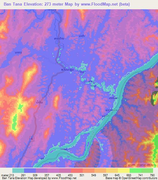 Ban Tana,Laos Elevation Map