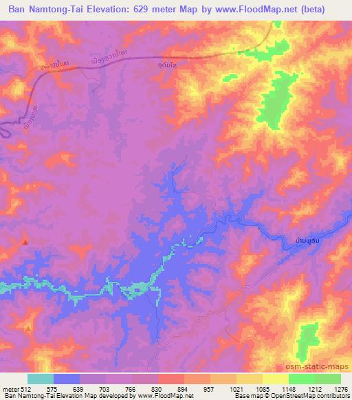 Ban Namtong-Tai,Laos Elevation Map