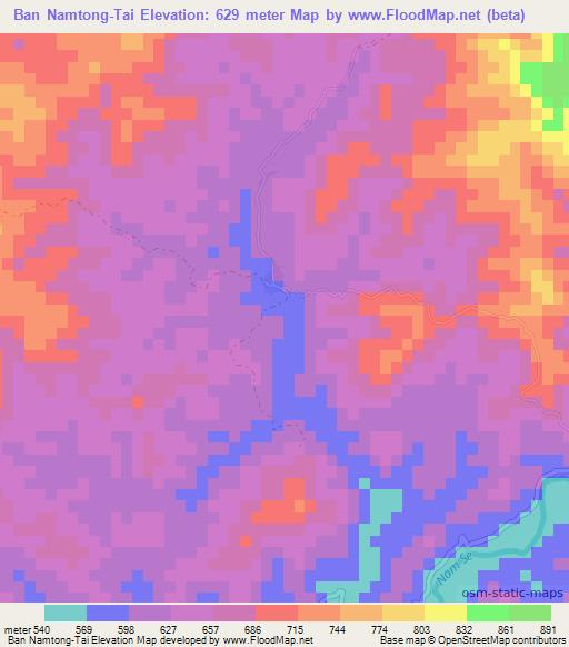 Ban Namtong-Tai,Laos Elevation Map