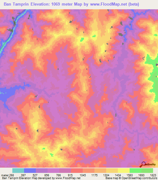 Ban Tamprin,Laos Elevation Map