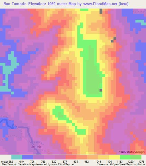 Ban Tamprin,Laos Elevation Map