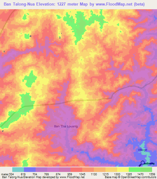 Ban Talong-Nua,Laos Elevation Map