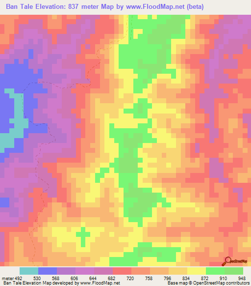 Ban Tale,Laos Elevation Map