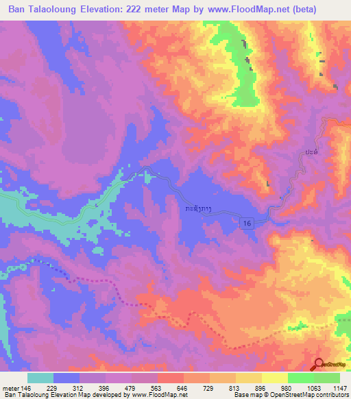 Ban Talaoloung,Laos Elevation Map