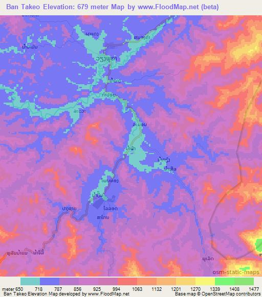 Ban Takeo,Laos Elevation Map