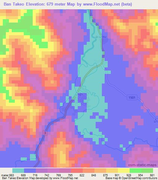 Ban Takeo,Laos Elevation Map