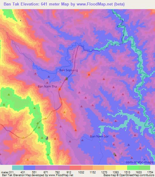 Ban Tak,Laos Elevation Map