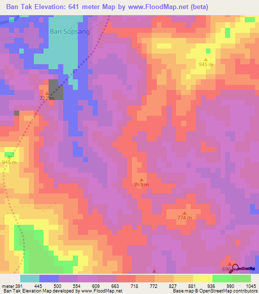 Ban Tak,Laos Elevation Map