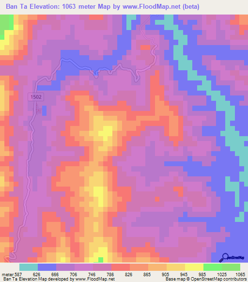 Ban Ta,Laos Elevation Map