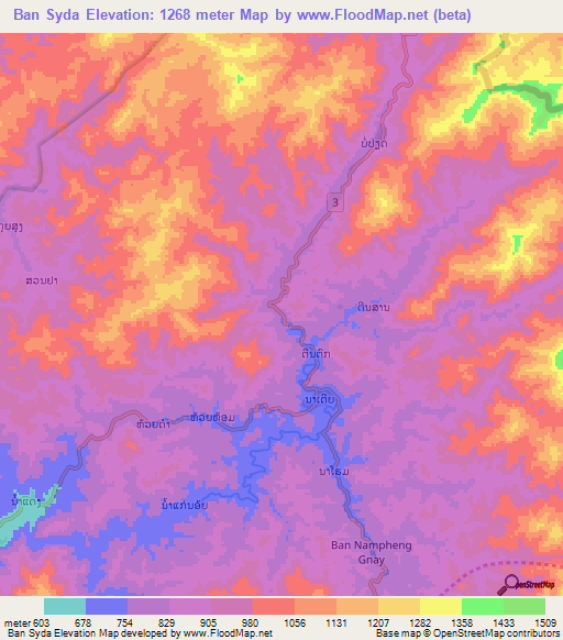 Ban Syda,Laos Elevation Map