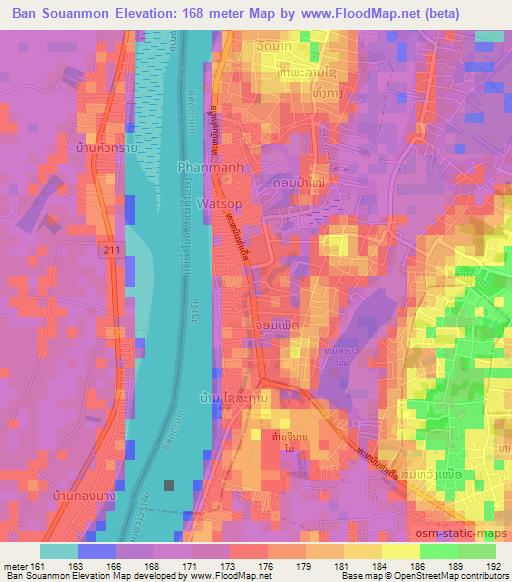 Ban Souanmon,Laos Elevation Map