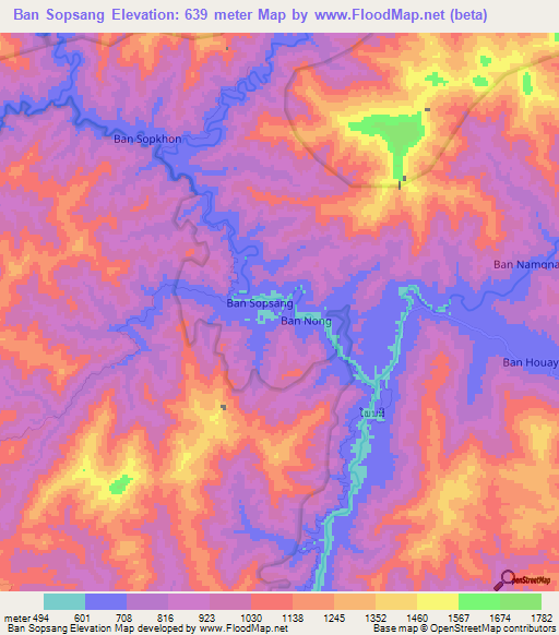 Ban Sopsang,Laos Elevation Map