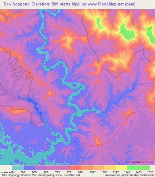 Ban Soppong,Laos Elevation Map