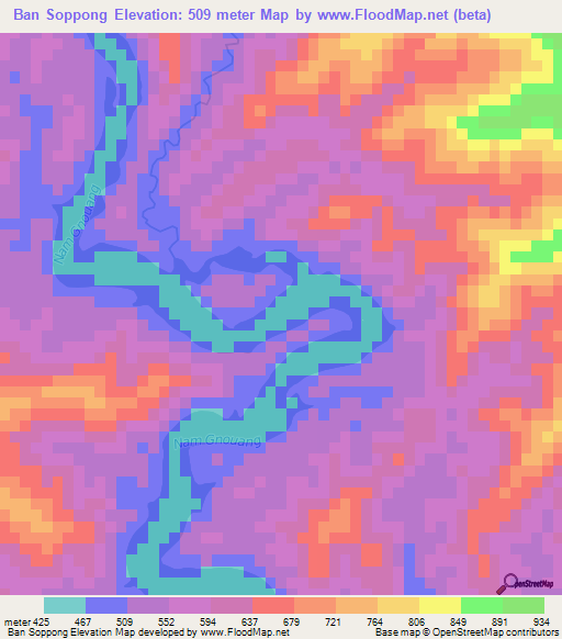 Ban Soppong,Laos Elevation Map