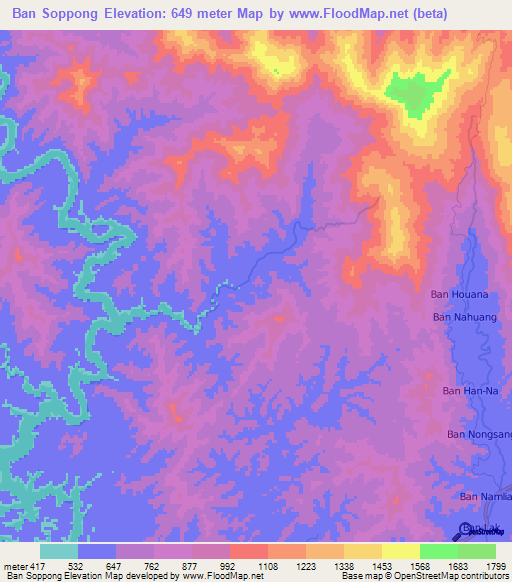 Ban Soppong,Laos Elevation Map