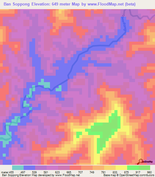 Ban Soppong,Laos Elevation Map