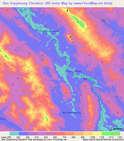 Ban Soppheung,Laos Elevation Map