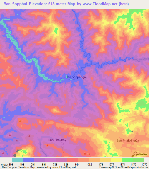 Ban Sopphai,Laos Elevation Map