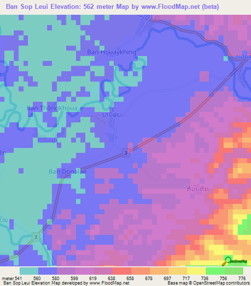 Ban Sop Leui,Laos Elevation Map