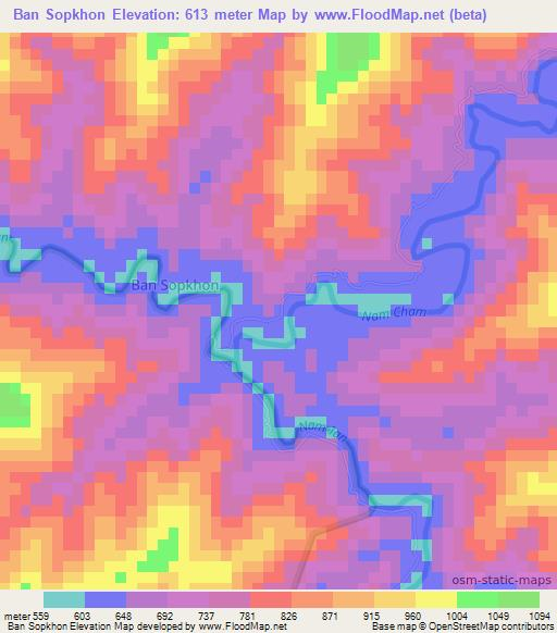 Ban Sopkhon,Laos Elevation Map