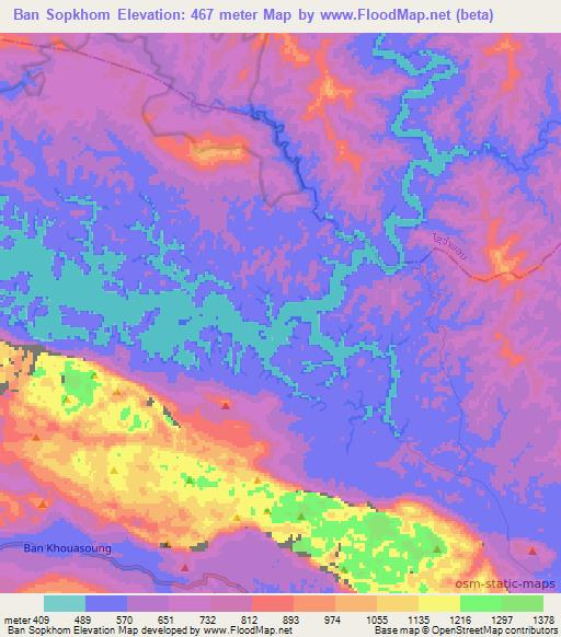 Ban Sopkhom,Laos Elevation Map