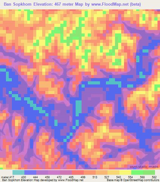 Ban Sopkhom,Laos Elevation Map