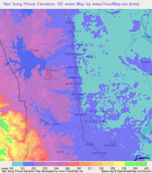 Ban Song Phoua,Laos Elevation Map